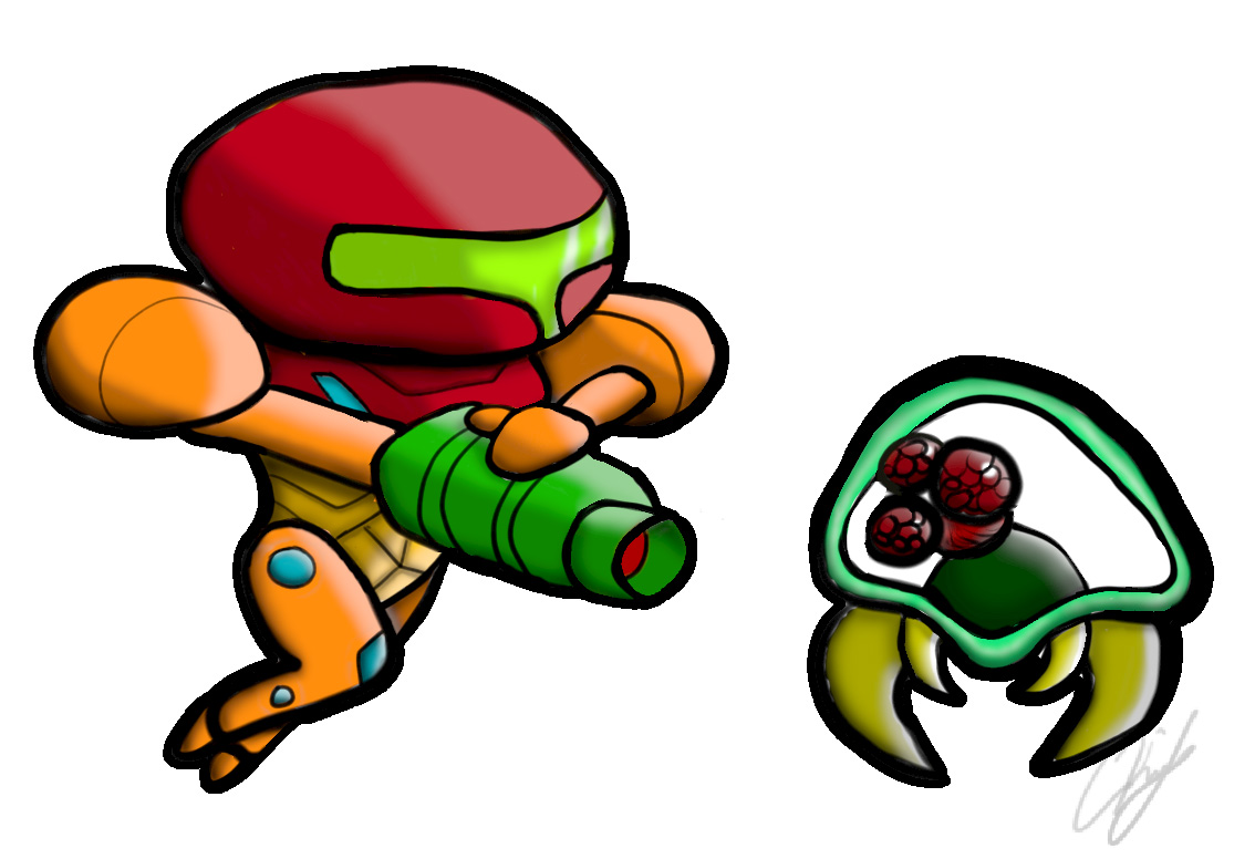 fan art of characters from nintendo's game series metroid. photoshop